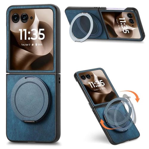 Funda de cuero retro con soporte giratorio para Motorola Moto Razr 60 Ultra (azul)