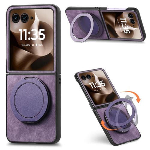 Funda de cuero retro con soporte giratorio para Motorola Moto Razr 60 Ultra (morado)