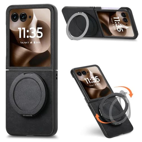 Funda de cuero retro con soporte giratorio para Motorola Moto Razr 40 Ultra (negro)