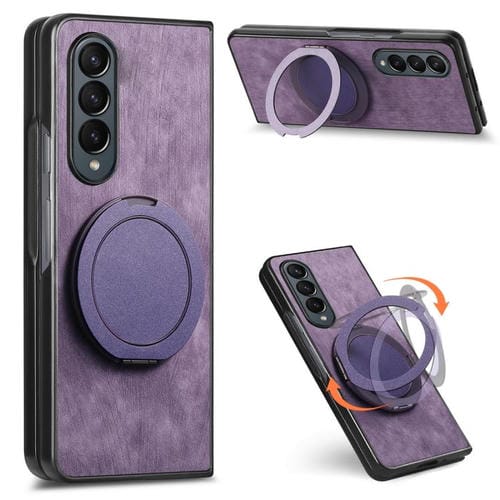Funda de cuero retro con soporte giratorio redondo para Samsung Galaxy Z Fold4 (morado)