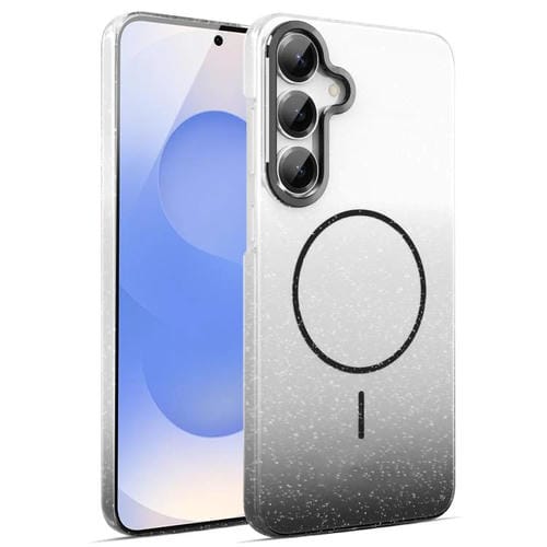 Funda MagSafe a prueba de golpes para Samsung Galaxy S25+ 5G con purpurina dorada y degradado (negro)