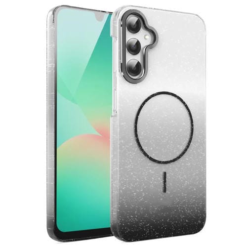 Funda MagSafe a prueba de golpes con degradado de brillo y diamantes dorados para Samsung Galaxy A26 5G (negra)