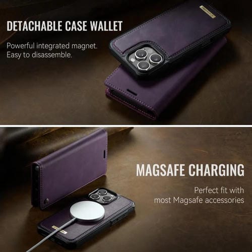 Funda de cuero desmontable CaseMe C49 para iPhone 16 Pro, con bloqueo RFID y MagSafe (morado)