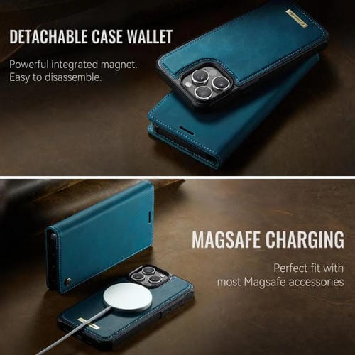 Funda de cuero desmontable CaseMe C49 para iPhone 13 Pro Max con bloqueo RFID MagSafe (verde)