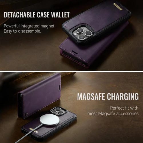Funda de cuero desmontable CaseMe C49 para iPhone 13 Pro Max con bloqueo RFID MagSafe (morado)