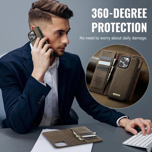 Funda de cuero desmontable CaseMe C49 con bloqueo RFID MagSafe para iPhone 12 Pro Max (café)