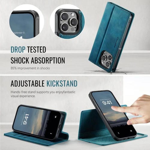 Funda de cuero desmontable CaseMe C49 con bloqueo RFID MagSafe para iPhone 12 Pro Max (verde)