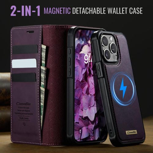 Funda de cuero desmontable CaseMe C49 para iPhone 12 Pro Max con bloqueo RFID MagSafe (morado)