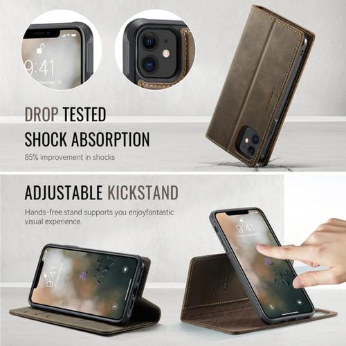 Funda de cuero desmontable CaseMe C49 con bloqueo RFID MagSafe para iPhone 11 (café)