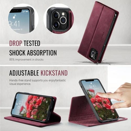 Funda de cuero desmontable CaseMe C49 con bloqueo RFID MagSafe para iPhone 11 Pro Max (roja)