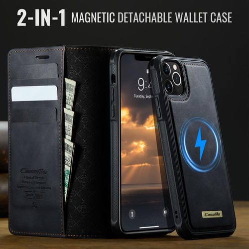 Funda de cuero desmontable CaseMe C49 con bloqueo RFID MagSafe para iPhone 11 Pro Max (negra)