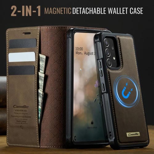 Funda de cuero desmontable con bloqueo RFID magnético para Samsung Galaxy A53 5G CaseMe C49 (café)