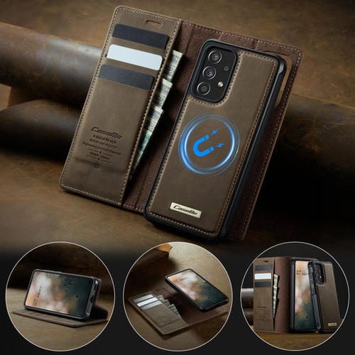 Funda de cuero desmontable con bloqueo RFID magnético para Samsung Galaxy A53 5G CaseMe C49 (café)
