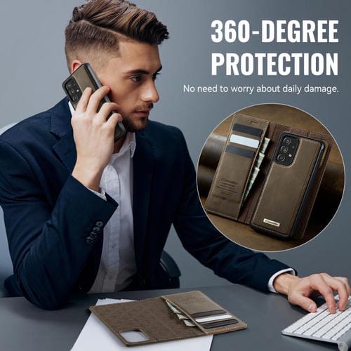 Funda de cuero desmontable con bloqueo RFID magnético para Samsung Galaxy A53 5G CaseMe C49 (café)