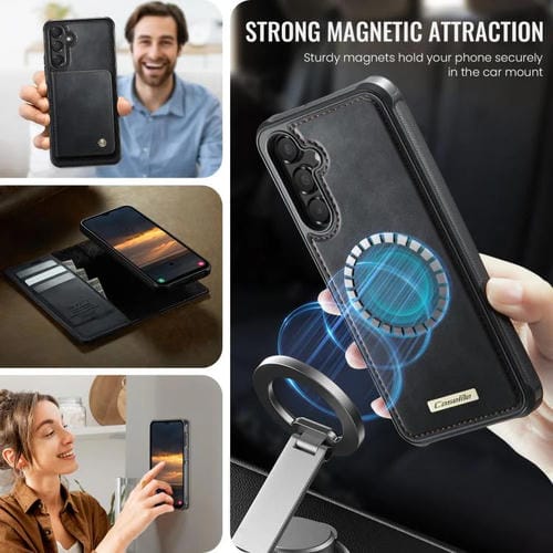 Funda de cuero desmontable con bloqueo RFID magnético para Samsung Galaxy A14 5G / M44 CaseMe C49 (negro)
