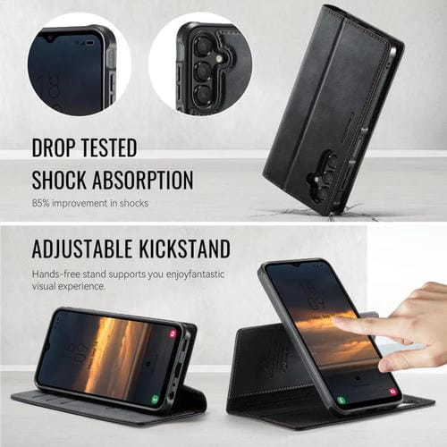Funda de cuero desmontable con bloqueo RFID magnético para Samsung Galaxy A14 5G / M44 CaseMe C49 (negro)