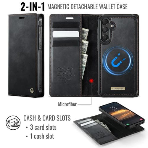 Funda de cuero desmontable con bloqueo RFID magnético para Samsung Galaxy A55/A35 5G CaseMe C49 (negro)