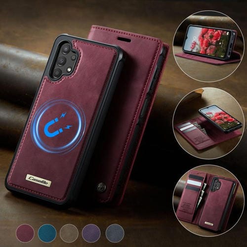 Funda de cuero desmontable CaseMe C49 con bloqueo RFID magnético para Samsung Galaxy A13/A04s (roja)