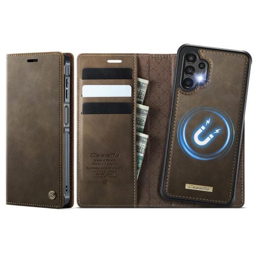 Funda de cuero desmontable CaseMe C49 con bloqueo RFID magnético para Samsung Galaxy A13/A04s (café)
