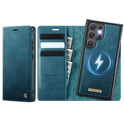 Funda de cuero desmontable con bloqueo RFID magnético para Samsung Galaxy S22 Ultra 5G CaseMe C49 (verde)