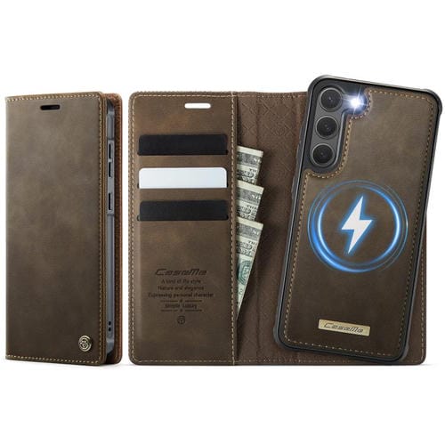 Funda de cuero desmontable con bloqueo RFID magnético para Samsung Galaxy S23 5G CaseMe C49 (café)