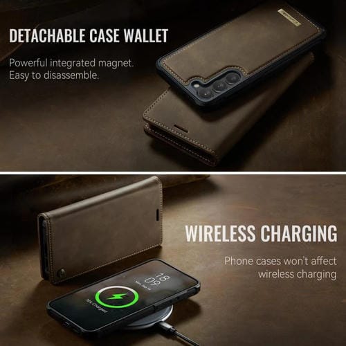 Funda de cuero desmontable con bloqueo RFID magnético para Samsung Galaxy S23 5G CaseMe C49 (café)