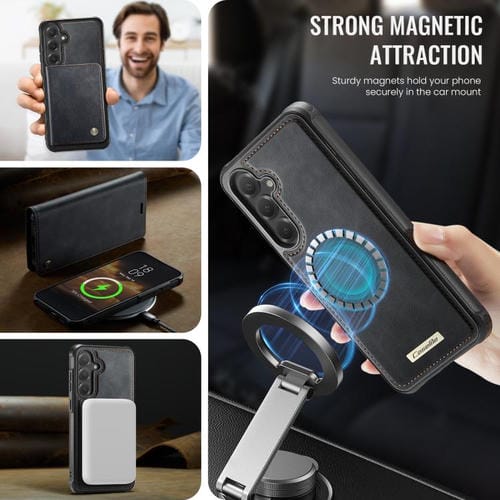 Funda de cuero desmontable CaseMe C49 con bloqueo RFID magnético para Samsung Galaxy S24/S25 (negra)