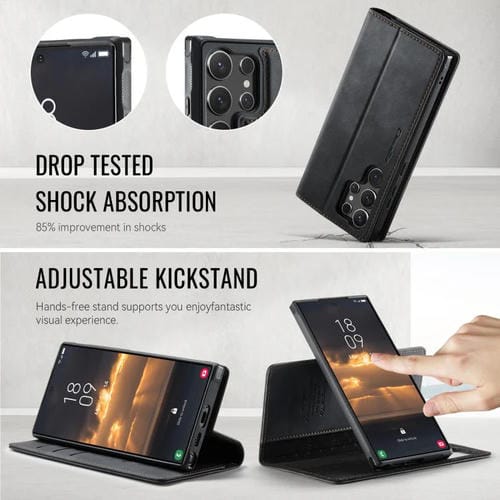 Funda de cuero desmontable con bloqueo RFID magnético para Samsung Galaxy S24 Ultra 5G CaseMe C49 (negro)