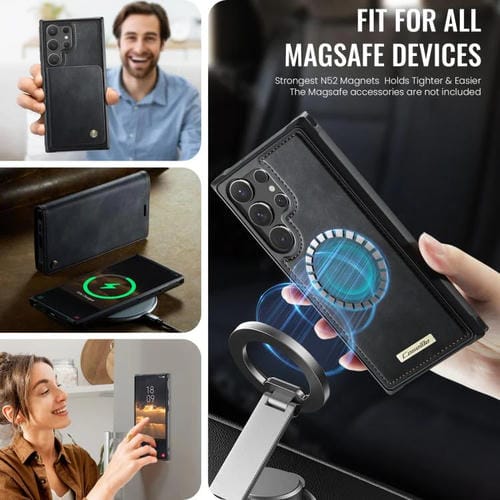 Funda de cuero desmontable con bloqueo RFID magnético para Samsung Galaxy S25 Ultra 5G CaseMe C49 (negro)