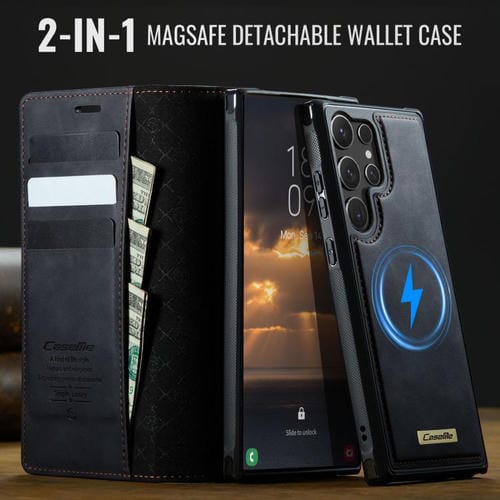 Funda de cuero desmontable con bloqueo RFID magnético para Samsung Galaxy S25 Ultra 5G CaseMe C49 (negro)
