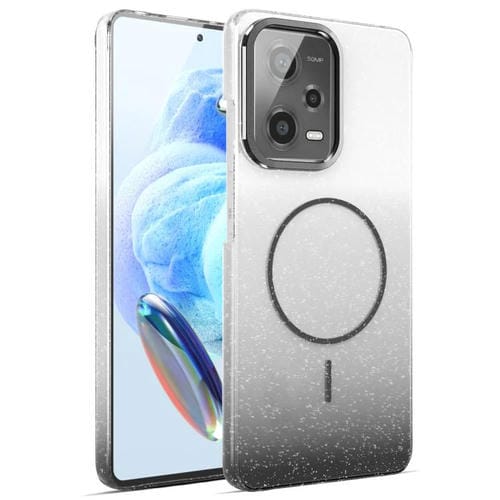 Funda MagSafe a prueba de golpes para Xiaomi Redmi Note 12 Pro 4G con purpurina dorada y degradado (negro)