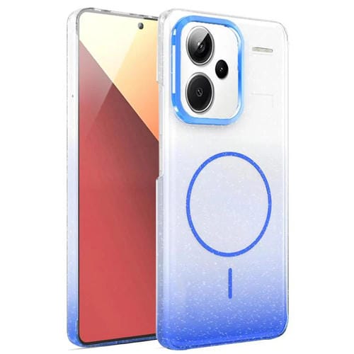 Funda MagSafe a prueba de golpes para Xiaomi Redmi Note 13 Pro 5G con purpurina dorada y degradado (azul)