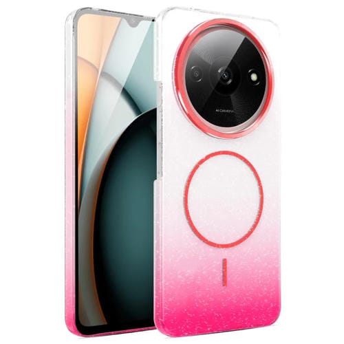 Funda MagSafe a prueba de golpes para Xiaomi Poco M6 4G con purpurina dorada y degradado (rojo)