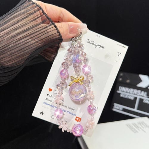 Cadena para teléfono con colgante de cuentas grandes de cristal morado