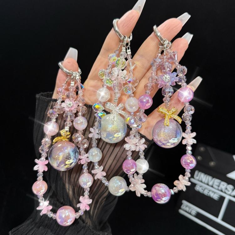 Cadena para teléfono con colgante de cuentas grandes de cristal rosa