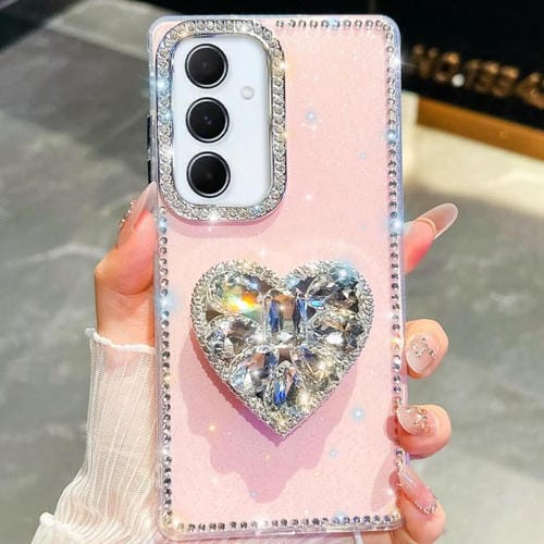 Funda para Samsung Galaxy A56 5G con diseño de corazón, piedras preciosas y brillo de diamantes (rosa claro)