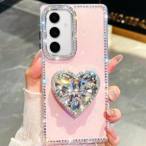 Funda con forma de corazón y diamantes brillantes para Samsung Galaxy S24+ 5G (rosa claro)