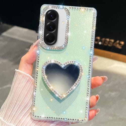 Funda con forma de corazón y espejo con purpurina de diamante para Samsung Galaxy A26 5G (verde claro)