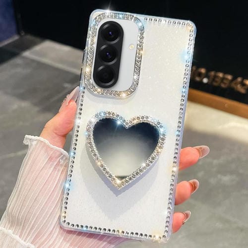 Funda para Samsung Galaxy A26 5G con purpurina y espejo, con forma de corazón (blanca)