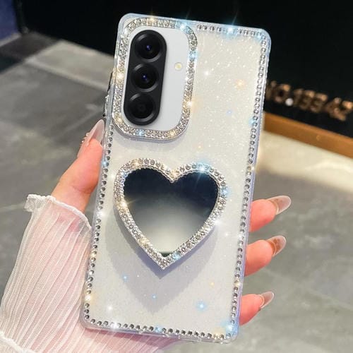 Funda transparente con forma de corazón y espejo con purpurina de diamante para Samsung Galaxy A26 5G (transparente)