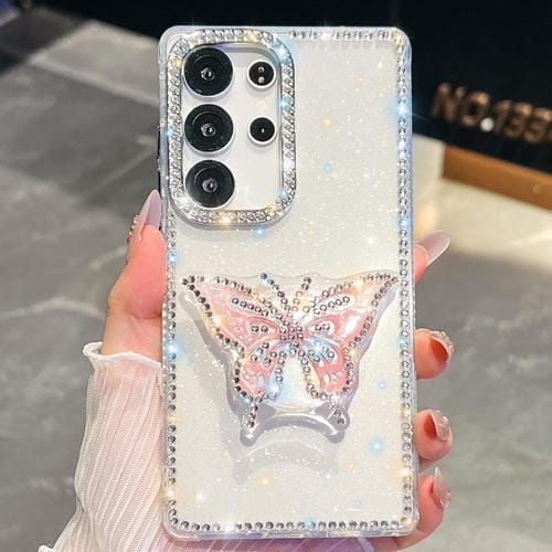 Funda transparente con diseño de mariposa y purpurina de diamante para Samsung Galaxy S25 Ultra 5G