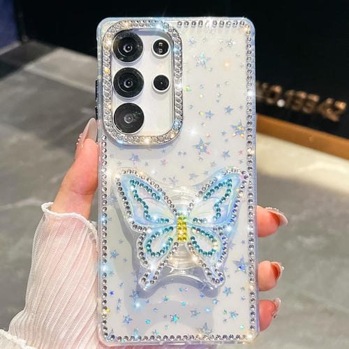 Funda para Samsung Galaxy S24 Ultra 5G con diseño de mariposas y diamantes (estrellas transparentes)
