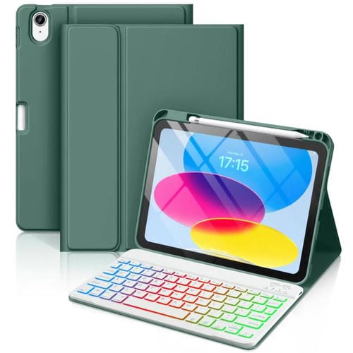 Funda de silicona y cuero con teclado Bluetooth para iPad Air 11 (2025/2024) con ranura para bolígrafo (verde oscuro)