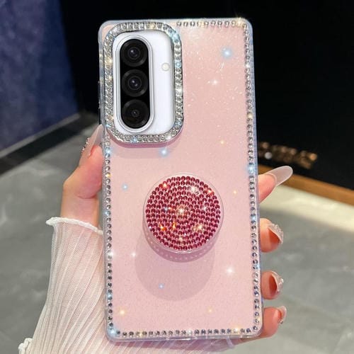 Funda con soporte redondo y purpurina de diamante para Samsung Galaxy A36 5G (rosa claro)