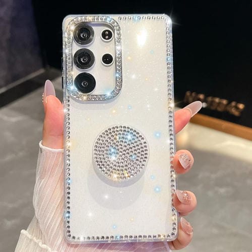 Funda con soporte redondo y purpurina de diamante para Samsung Galaxy S25 Ultra 5G (blanca)