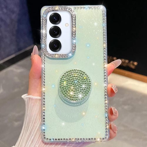 Funda con soporte redondo y purpurina de diamante para Samsung Galaxy A16 5G (verde claro)