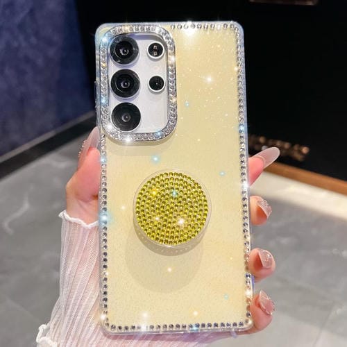 Funda con soporte redondo y purpurina de diamante para Samsung Galaxy S24 Ultra 5G (amarillo claro)