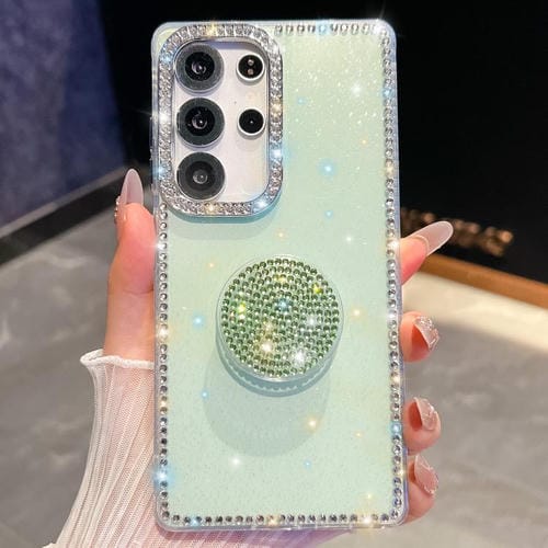 Funda con soporte redondo y purpurina de diamante para Samsung Galaxy S24 Ultra 5G (verde claro)