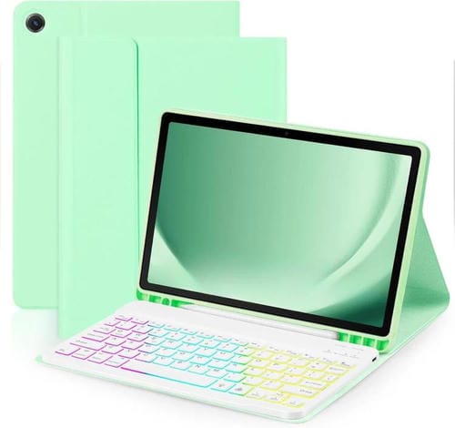Funda protectora de cuero con teclado Bluetooth retroiluminado de colores para iPad Air 11 (2024) (verde suave)