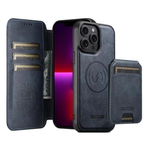 Funda de cuero Suteni Q05S2 3 en 1 con tapa vertical desmontable y función de cierre magnético para iPhone 13 Pro (azul)